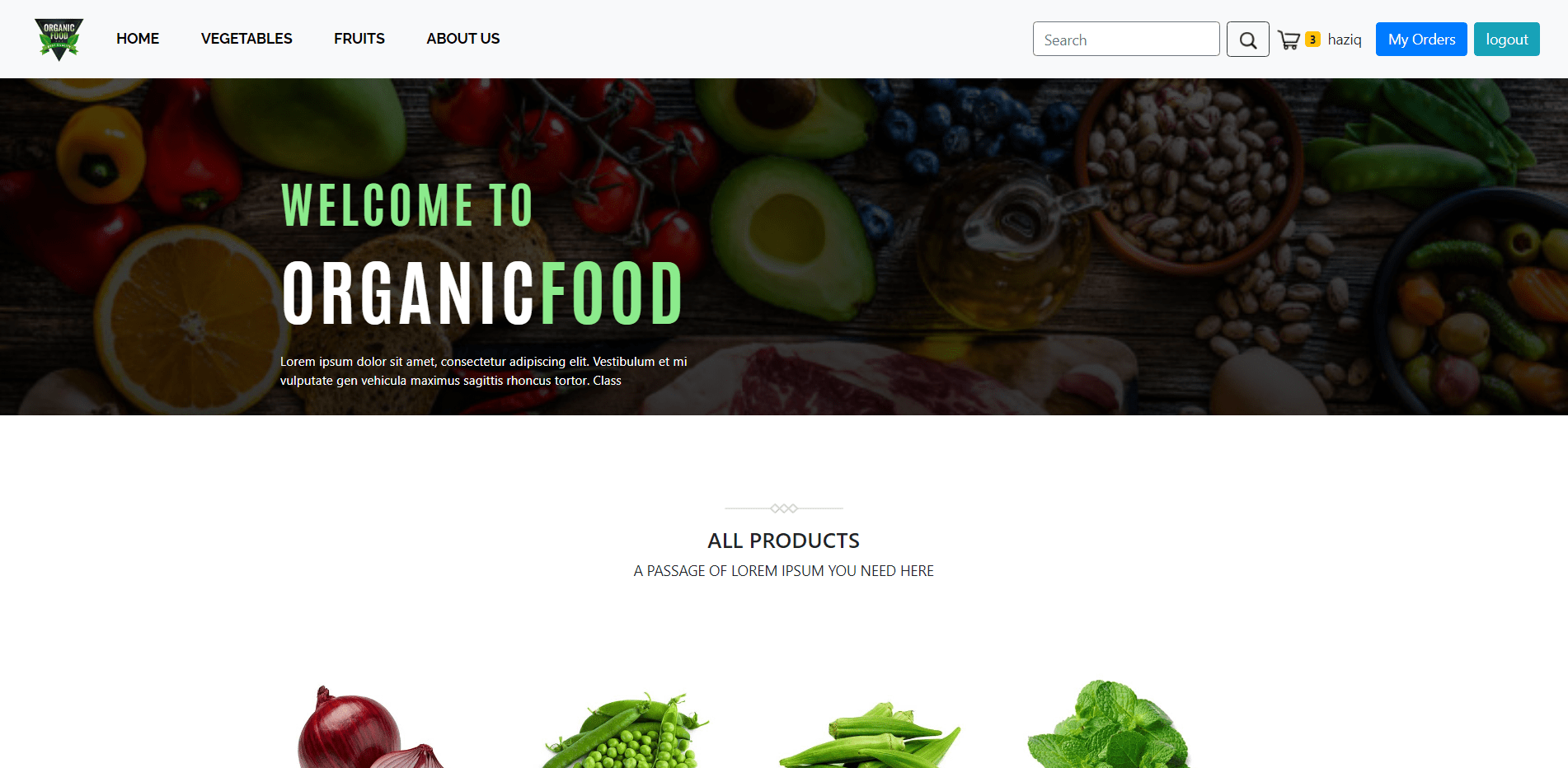 organic food website screenshot